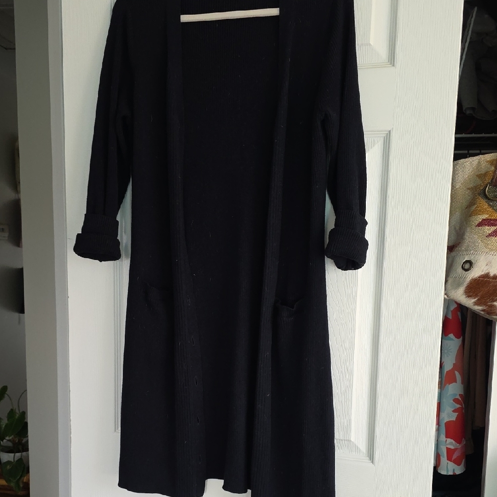 CAbi NavyLong Open-Front Cardigan